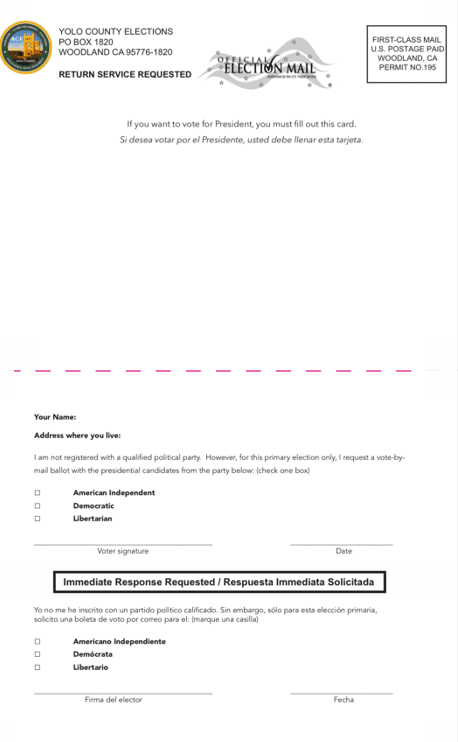 No Party Preference Crossover Card