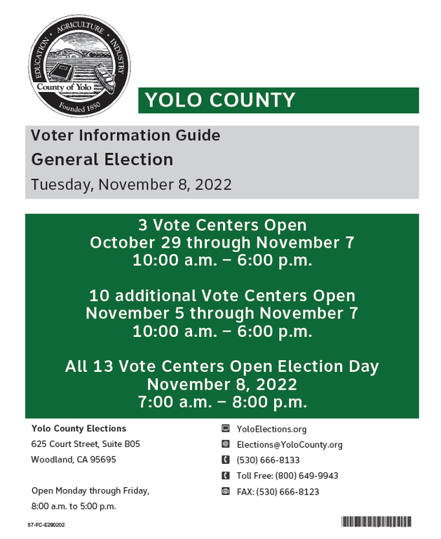 Image of the front cover of the Yolo County Voter Information Guide