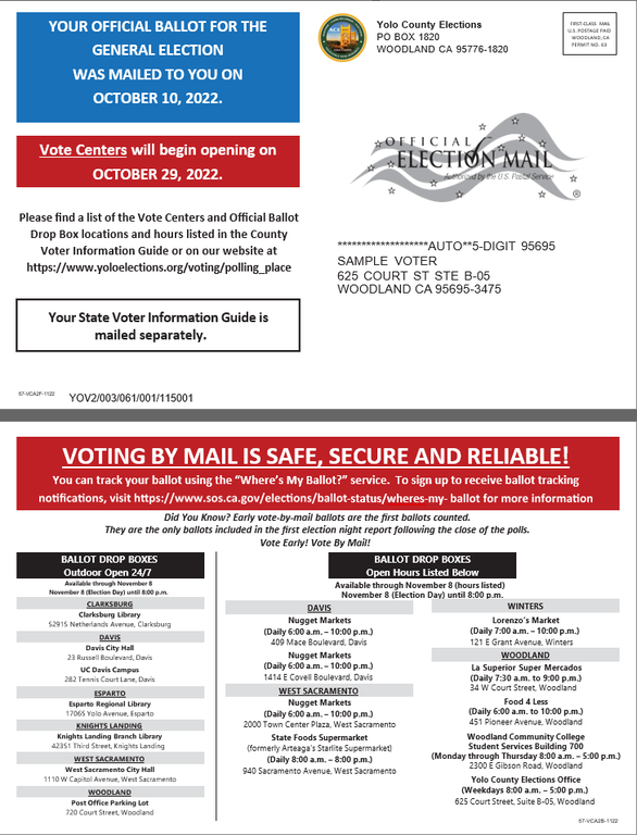 Image of both sides of the second mailer (postcard) under the Voter's Choice Act