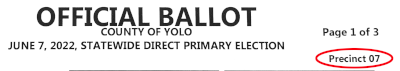 Look for your consolidated precinct CON number in the upper right on your official ballot